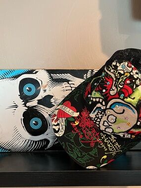 Ed Hardy Black Trucker Hat with Red and Green Skull Detail